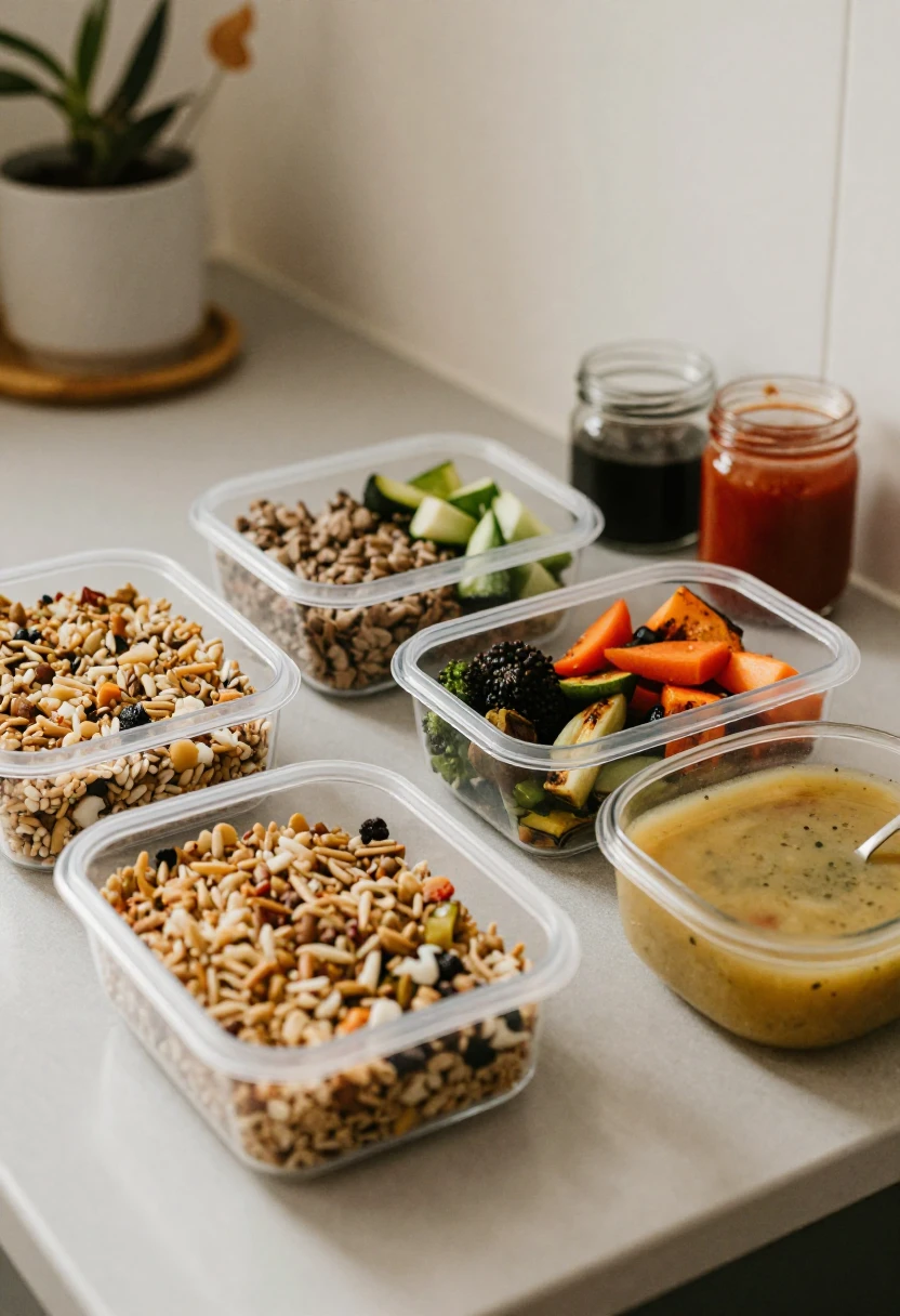 Leftovers stored in clear ready-to-eat portions for easy meals.