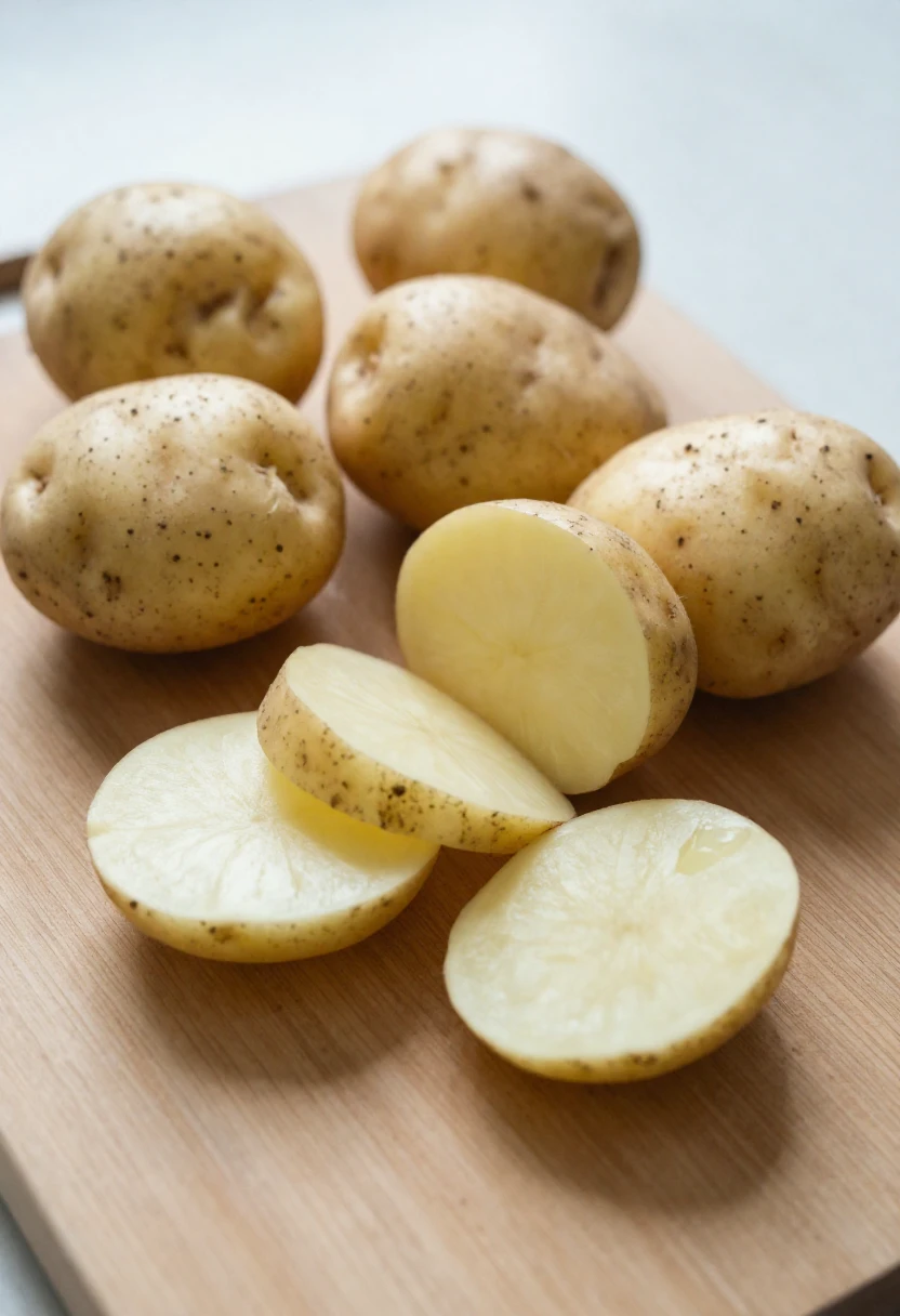 Fresh potatoes separated from a green sprouted potato to show raw potato juice safety.