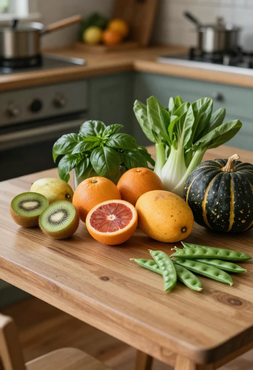 A variety of fruits and vegetables to try one at a time each week.