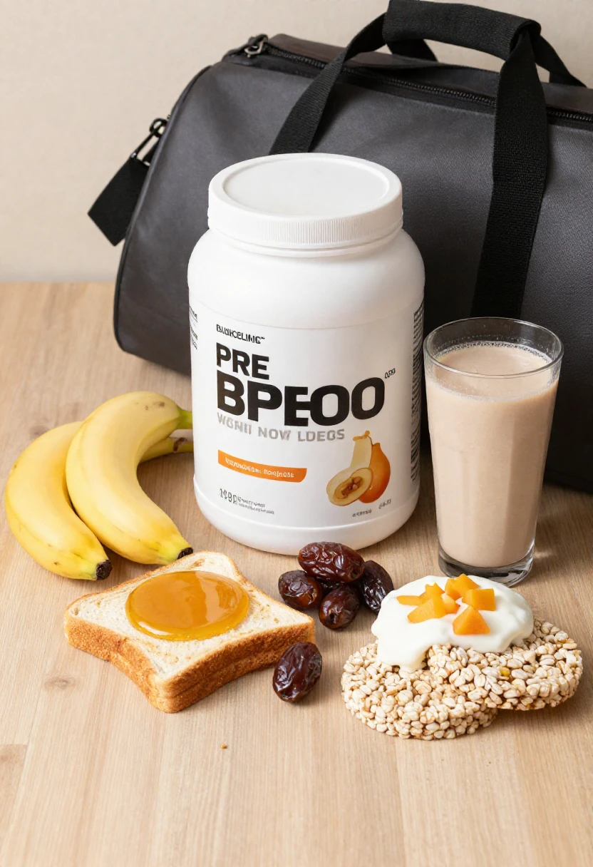 Easy pre-workout snacks for CrossFit, including banana, toast with honey, dates, yogurt, rice cakes, and smoothie.