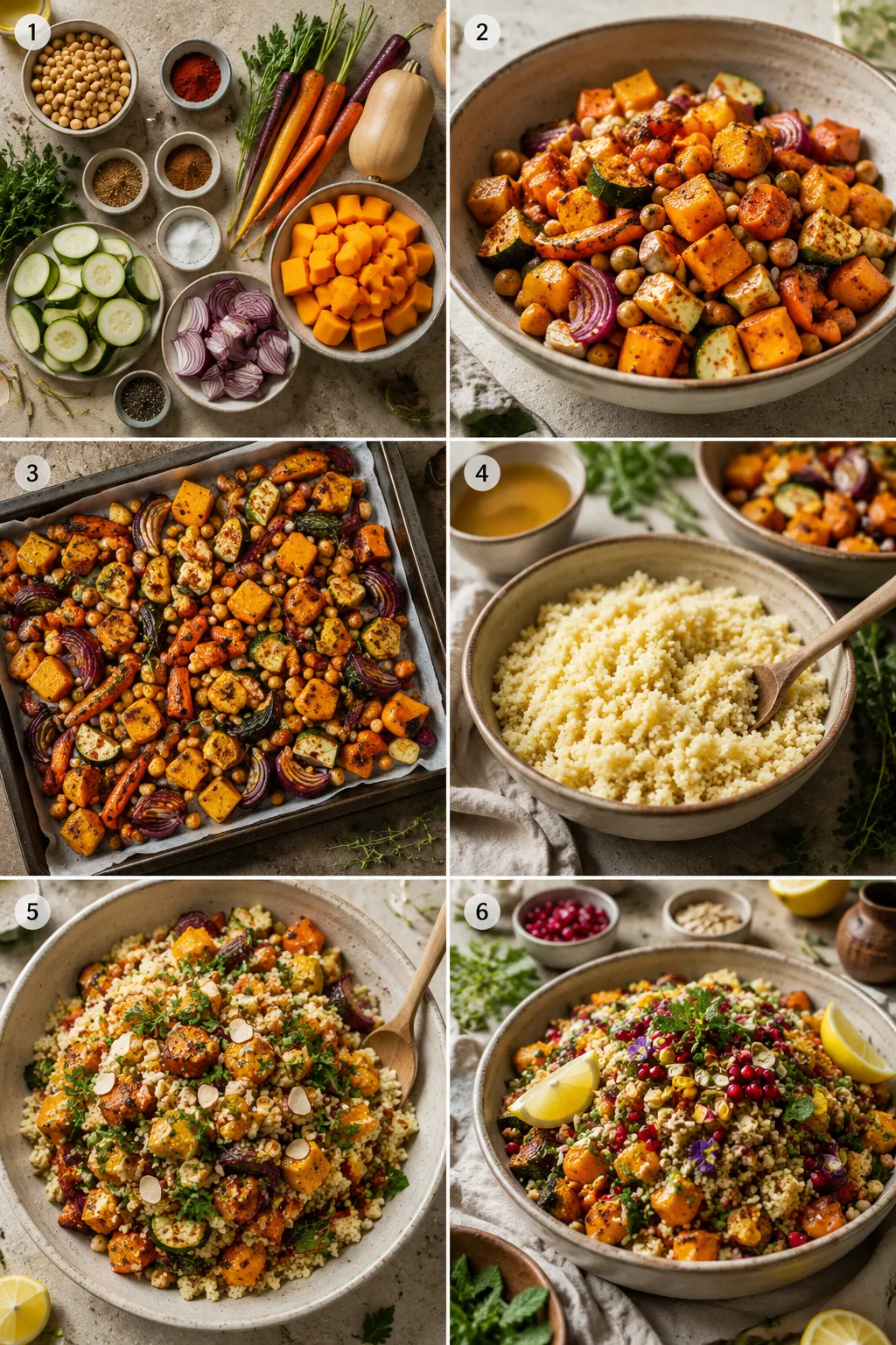 Assorted fresh vegetables and spices laid out on a counter, ready for chopping or cooking.
