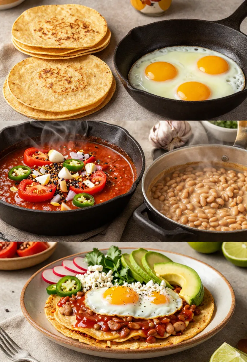 Step-by-step techniques for perfect Huevos Rancheros with crispy tortillas, runny eggs, and fresh toppings.