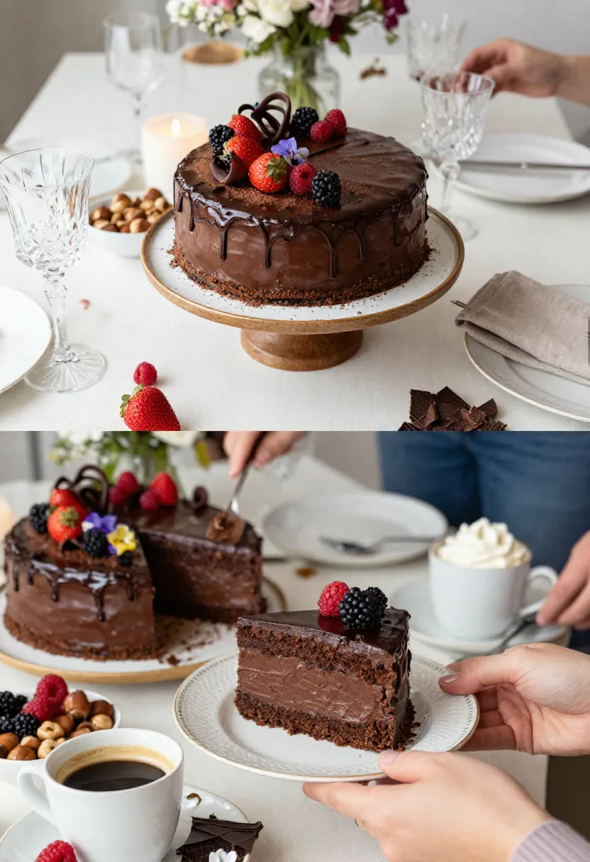 No-bake chocolate cake decorated for every celebration with glossy chocolate ganache and fresh berries.