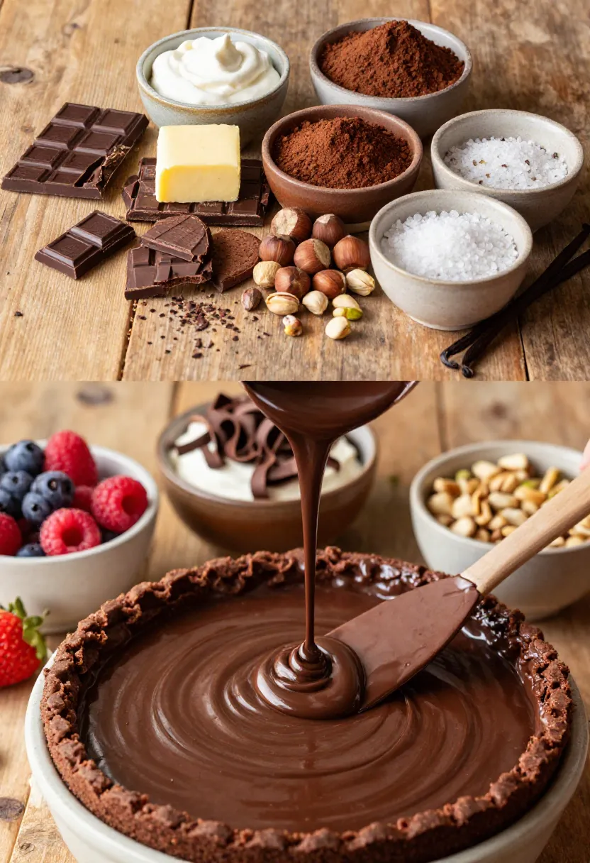 No-bake chocolate cake with silky chocolate filling, buttery biscuit crust, and elegant chocolate toppings.