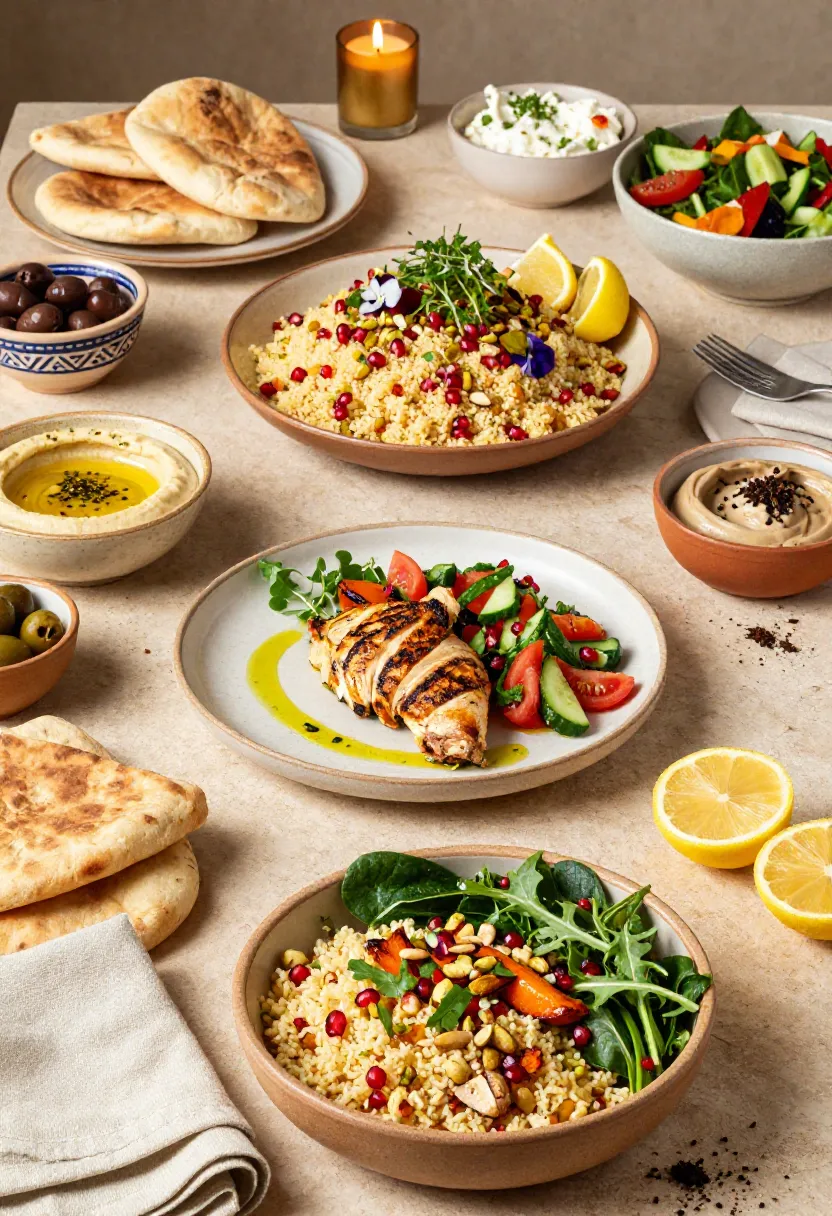 Three variations of Moroccan couscous showcasing different seasonal vegetables and flavorful toppings.