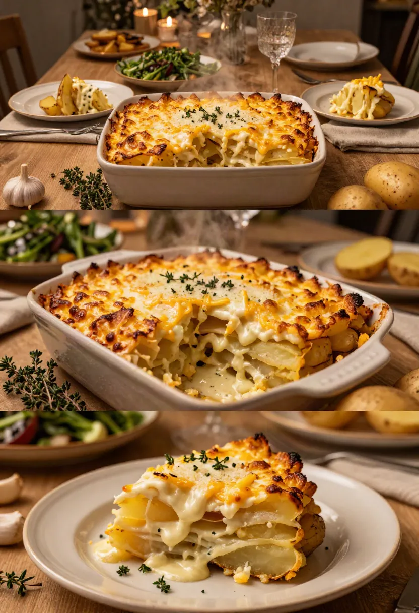 Variations: Scalloped potatoes with caramelized onions, mushrooms, bacon, cheese, and fresh herbs.