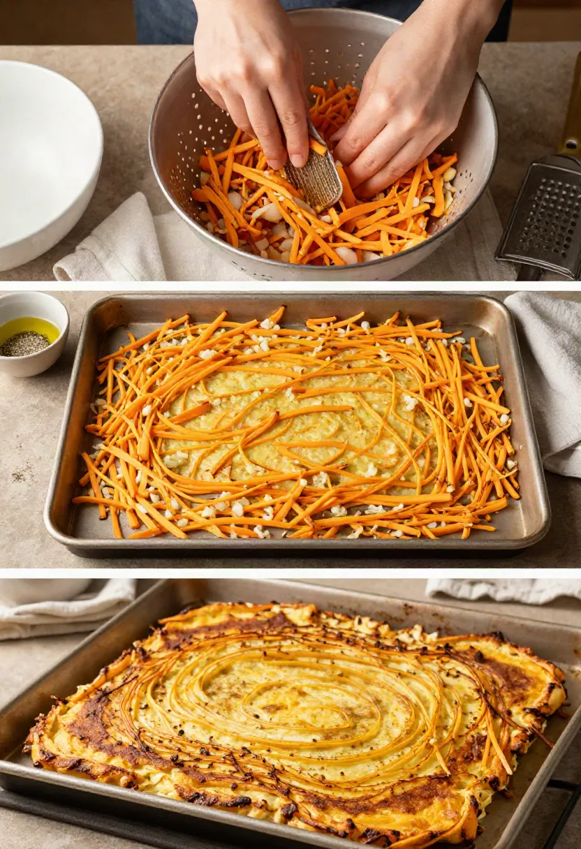 Hands grate carrots into a bowl, prepping ingredients for a carrot bake.