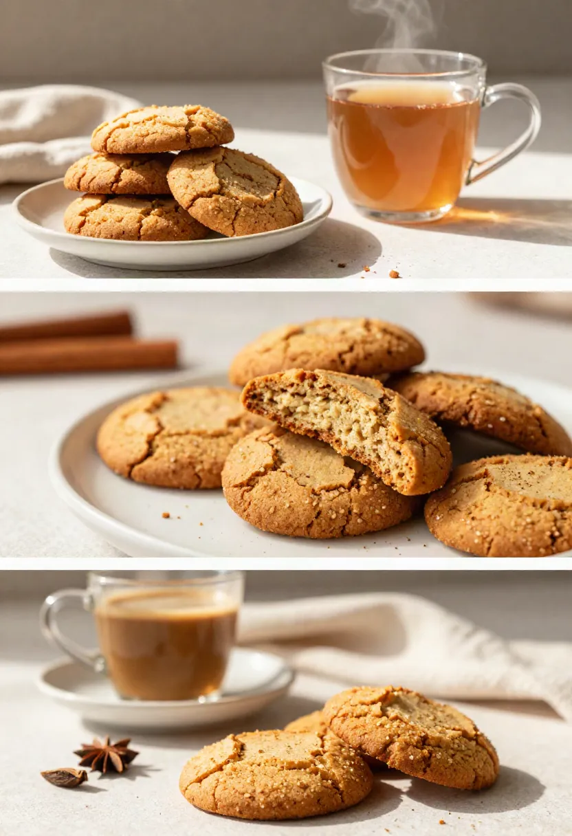 A plate of chai cookies served with a warm cup of chai tea for a cozy afternoon treat.