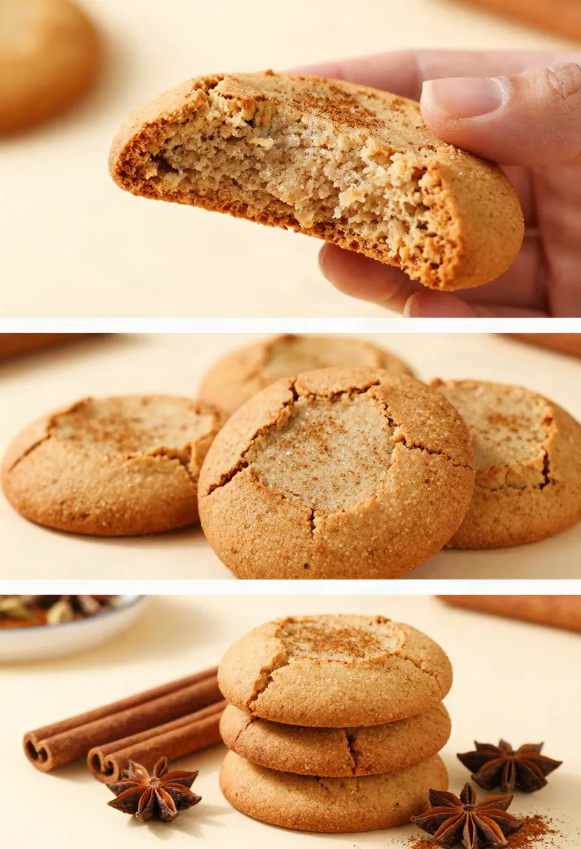A broken chai cookie revealing its soft, chewy center and lightly crisp, sugar-coated edges.